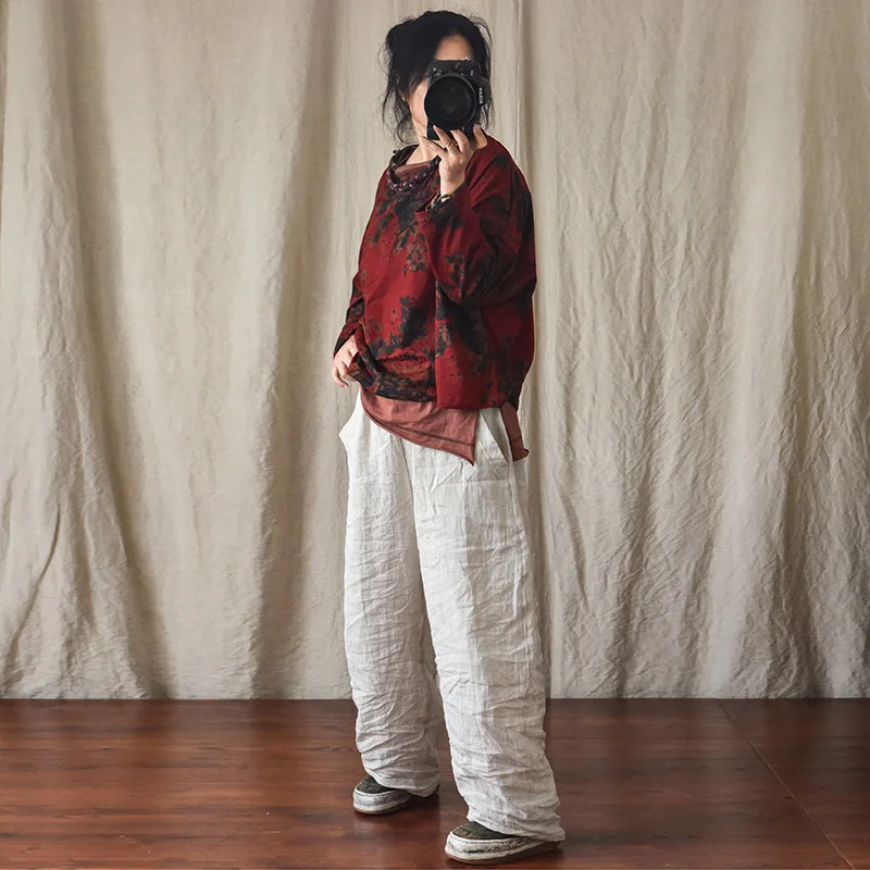 100% Linen Women Casual Trouses New Arrival 2025 Spring Vintage Style Plain Color Loose Female Cotton Linen Harem Pants M733