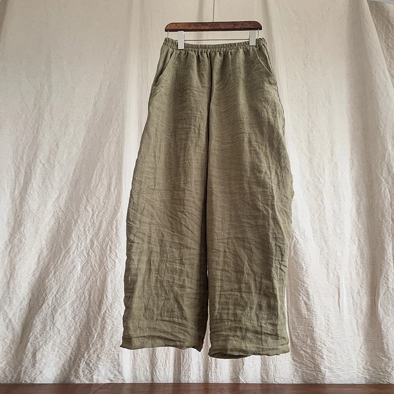 100% Linen Women Casual Trouses New Arrival 2025 Spring Vintage Style Plain Color Loose Female Cotton Linen Harem Pants M733