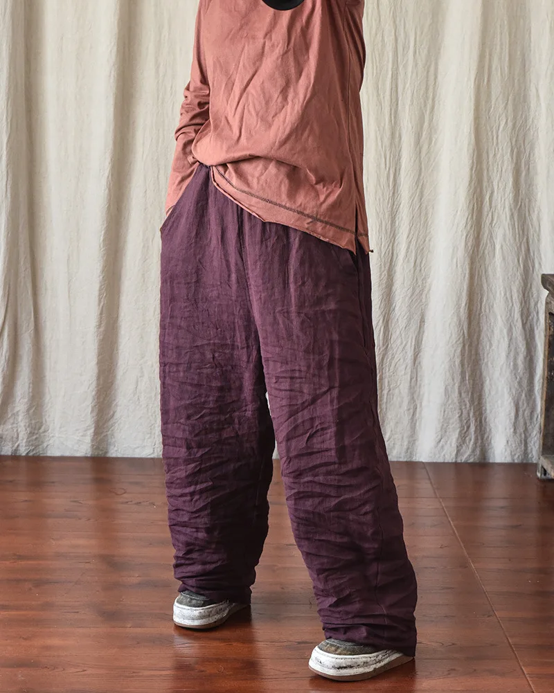100% Linen Women Casual Trouses New Arrival 2025 Spring Vintage Style Plain Color Loose Female Cotton Linen Harem Pants M733