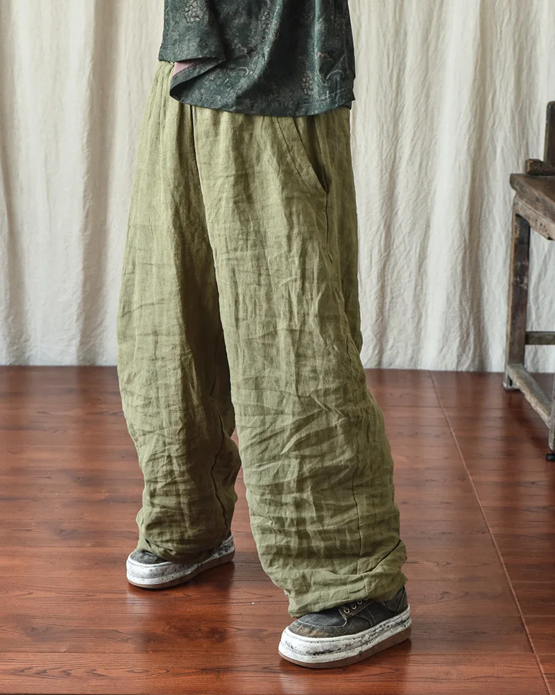100% Linen Women Casual Trouses New Arrival 2025 Spring Vintage Style Plain Color Loose Female Cotton Linen Harem Pants M733