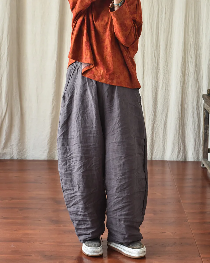100% Linen Women Casual Trouses New Arrival 2025 Spring Vintage Style Plain Color Loose Female Cotton Linen Harem Pants M733