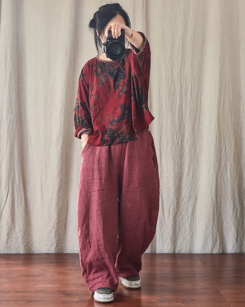 100% Linen Women Casual Trouses New Arrival 2025 Spring Vintage Style Plain Color Loose Female Cotton Linen Harem Pants M733