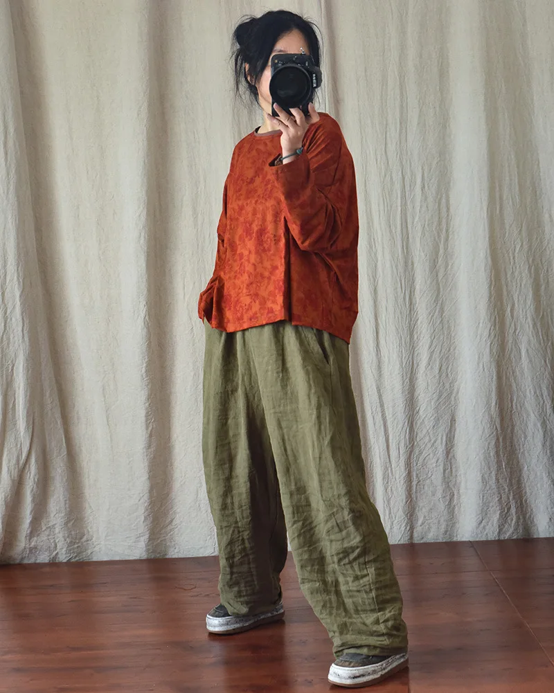 100% Linen Women Casual Trouses New Arrival 2025 Spring Vintage Style Plain Color Loose Female Cotton Linen Harem Pants M733
