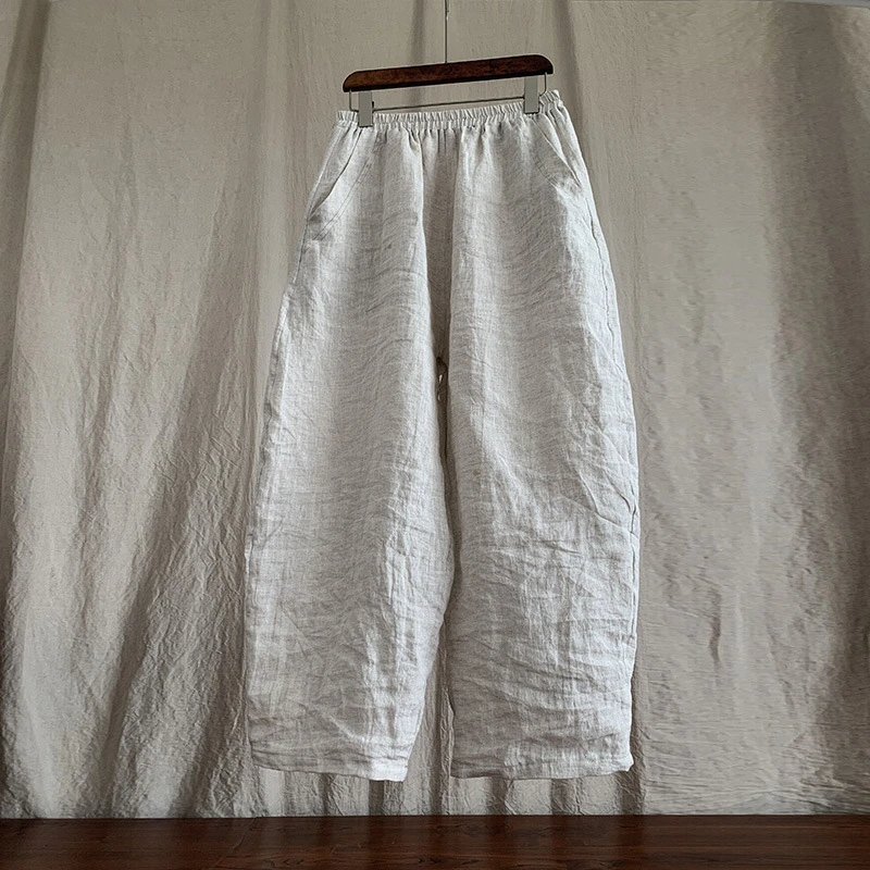 100% Linen Women Casual Trouses New Arrival 2025 Spring Vintage Style Plain Color Loose Female Cotton Linen Harem Pants M733