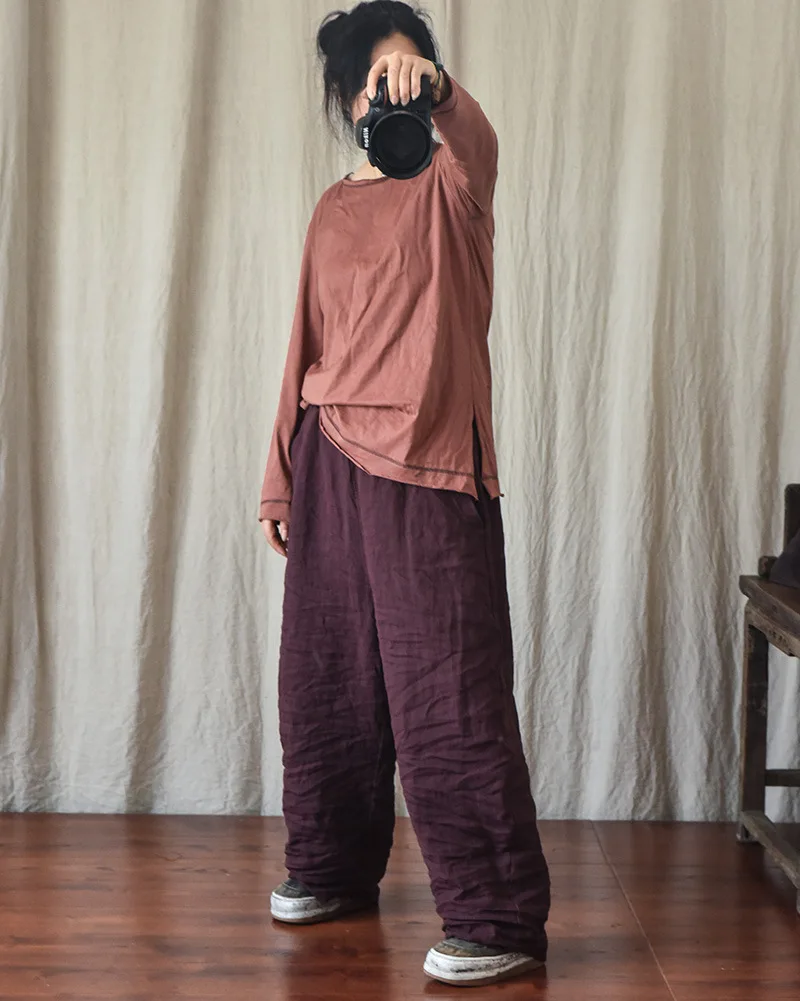 100% Linen Women Casual Trouses New Arrival 2025 Spring Vintage Style Plain Color Loose Female Cotton Linen Harem Pants M733