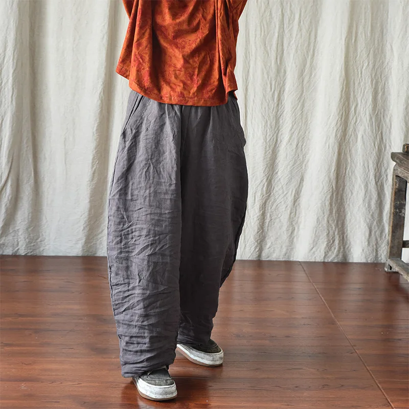 100% Linen Women Casual Trouses New Arrival 2025 Spring Vintage Style Plain Color Loose Female Cotton Linen Harem Pants M733