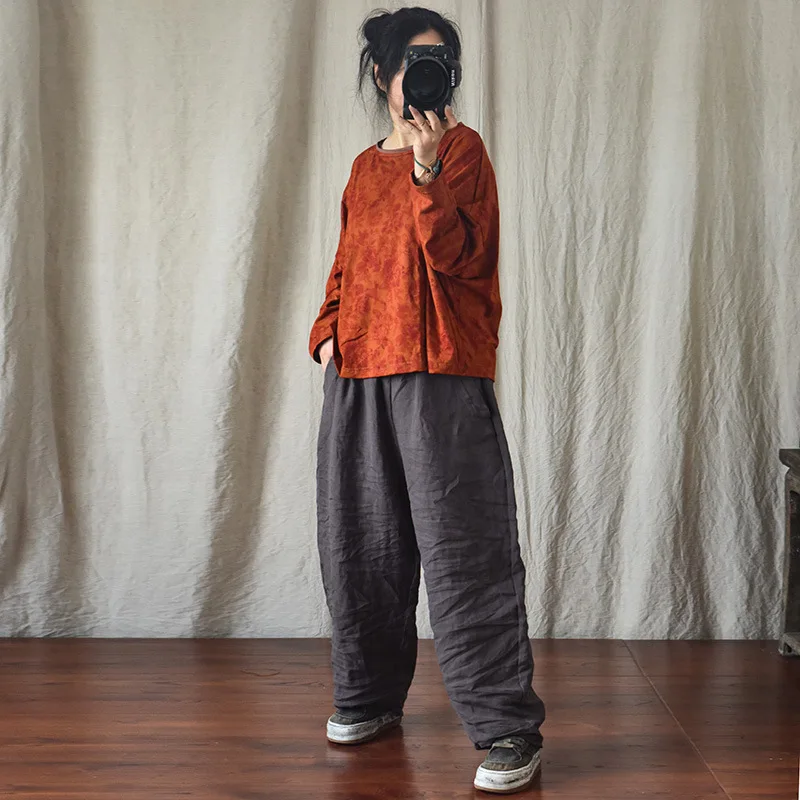 100% Linen Women Casual Trouses New Arrival 2025 Spring Vintage Style Plain Color Loose Female Cotton Linen Harem Pants M733