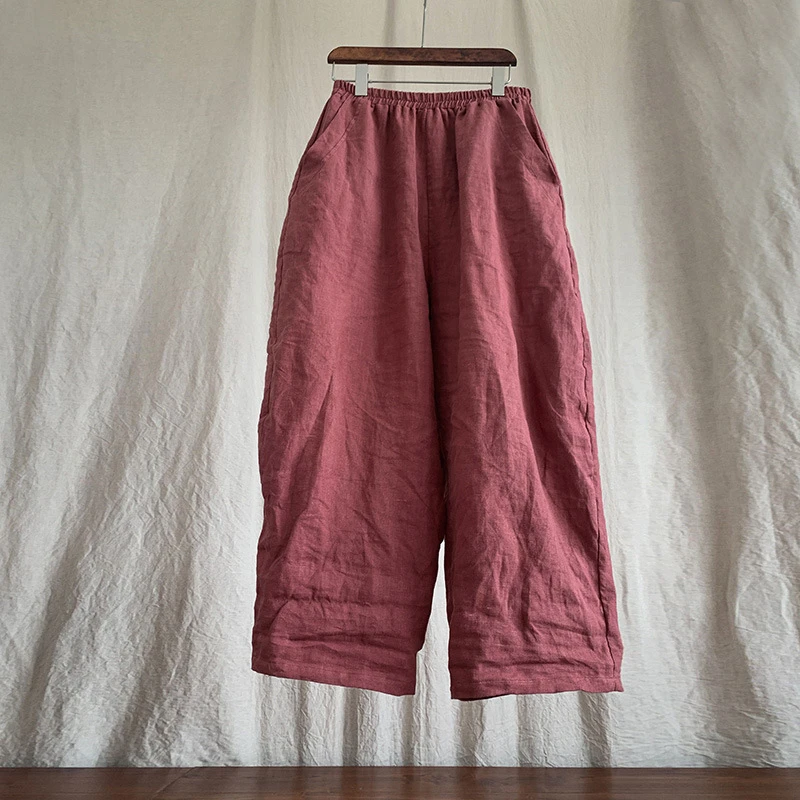 100% Linen Women Casual Trouses New Arrival 2025 Spring Vintage Style Plain Color Loose Female Cotton Linen Harem Pants M733