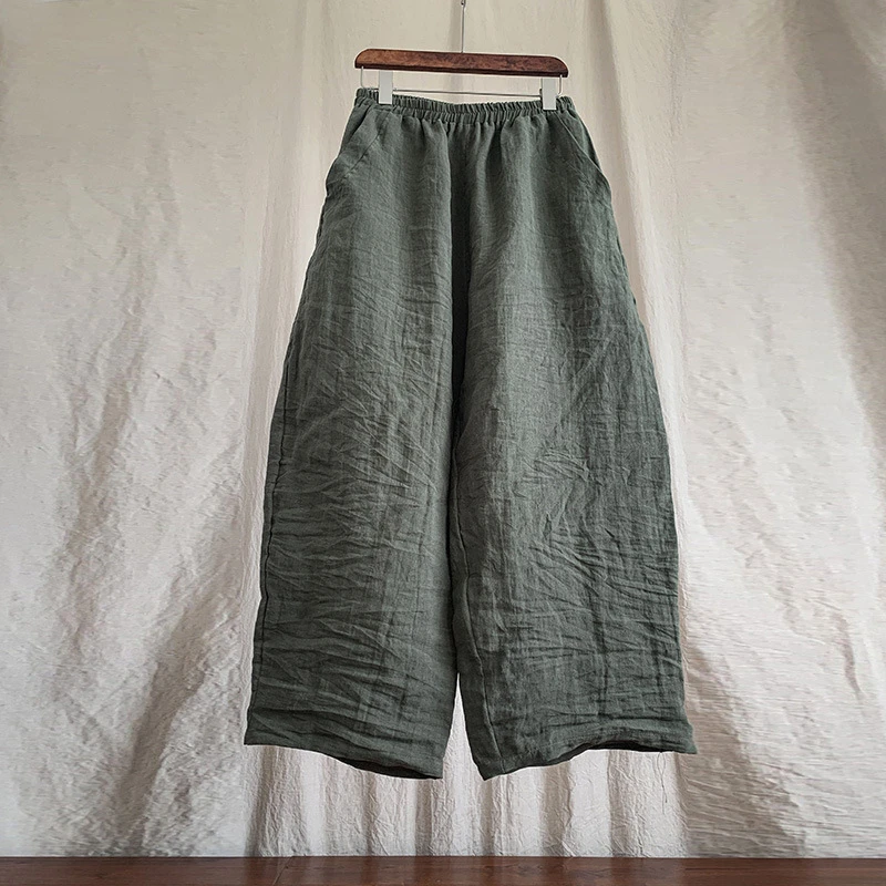 100% Linen Women Casual Trouses New Arrival 2025 Spring Vintage Style Plain Color Loose Female Cotton Linen Harem Pants M733