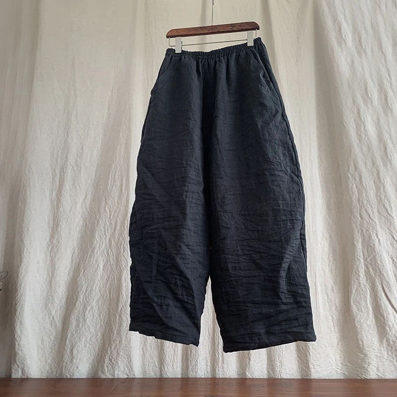 100% Linen Women Casual Trouses New Arrival 2025 Spring Vintage Style Plain Color Loose Female Cotton Linen Harem Pants M733