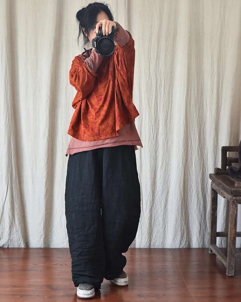 100% Linen Women Casual Trouses New Arrival 2025 Spring Vintage Style Plain Color Loose Female Cotton Linen Harem Pants M733