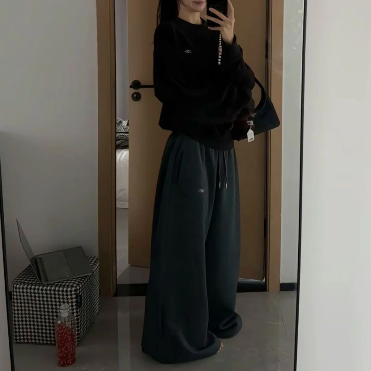 Elegant Women's Pants Fashion High Waist Drawstring Pockets Streetwear Loose Stretchy Legging Casual Joggers Wide Leg Trousers