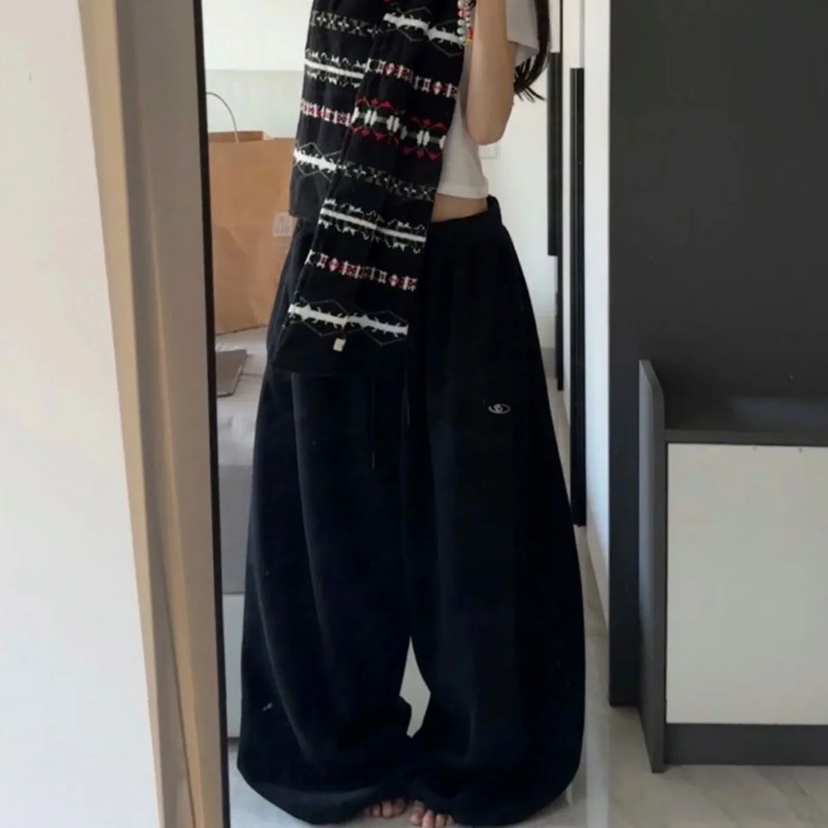 Elegant Women's Pants Fashion High Waist Drawstring Pockets Streetwear Loose Stretchy Legging Casual Joggers Wide Leg Trousers