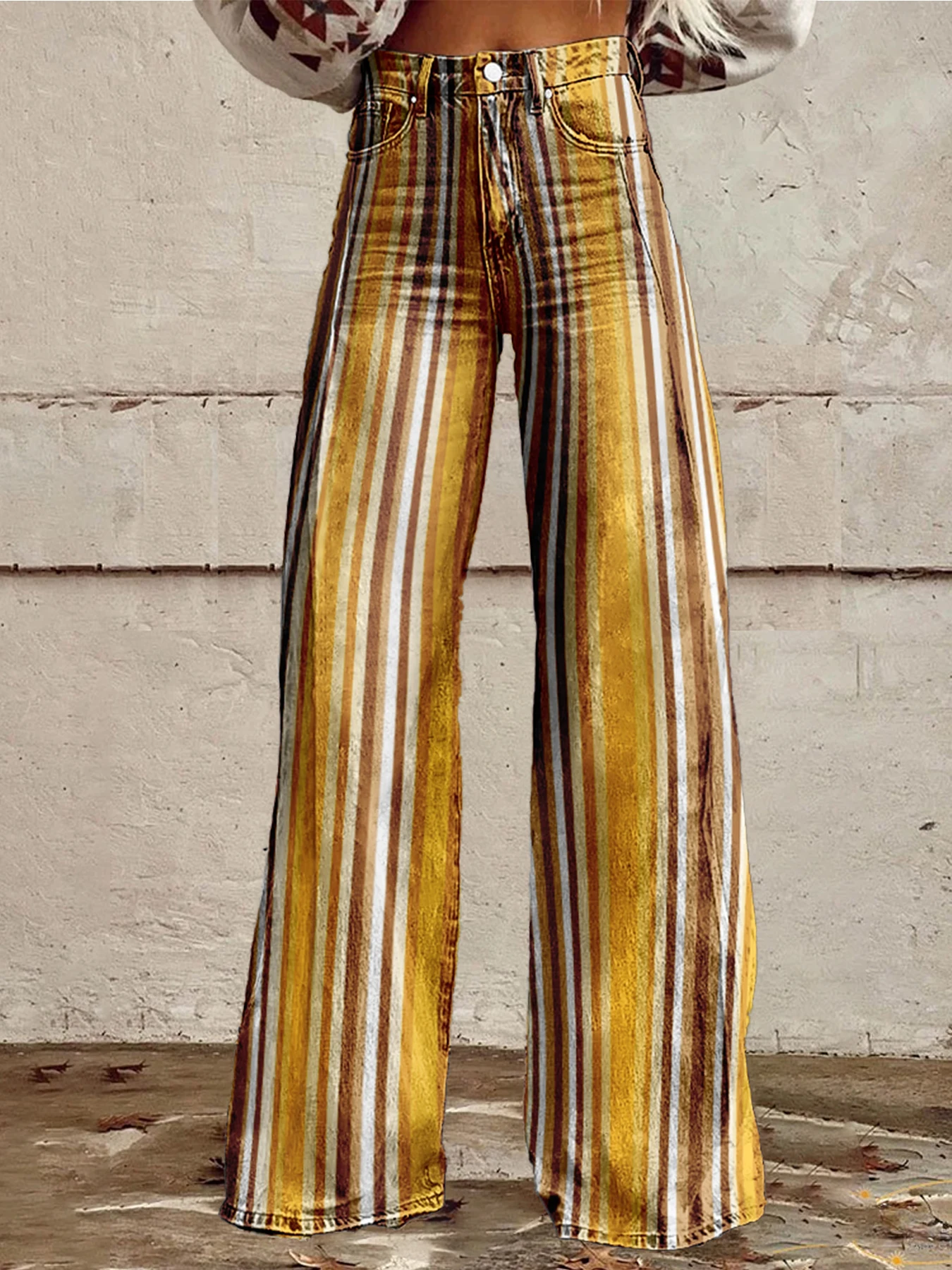 Retro Stripe Flare Pants for Women Sexy High Waist Wide Leg Trousers Fall Fashion Casual & Party Palazzo Pants Daily Wear
