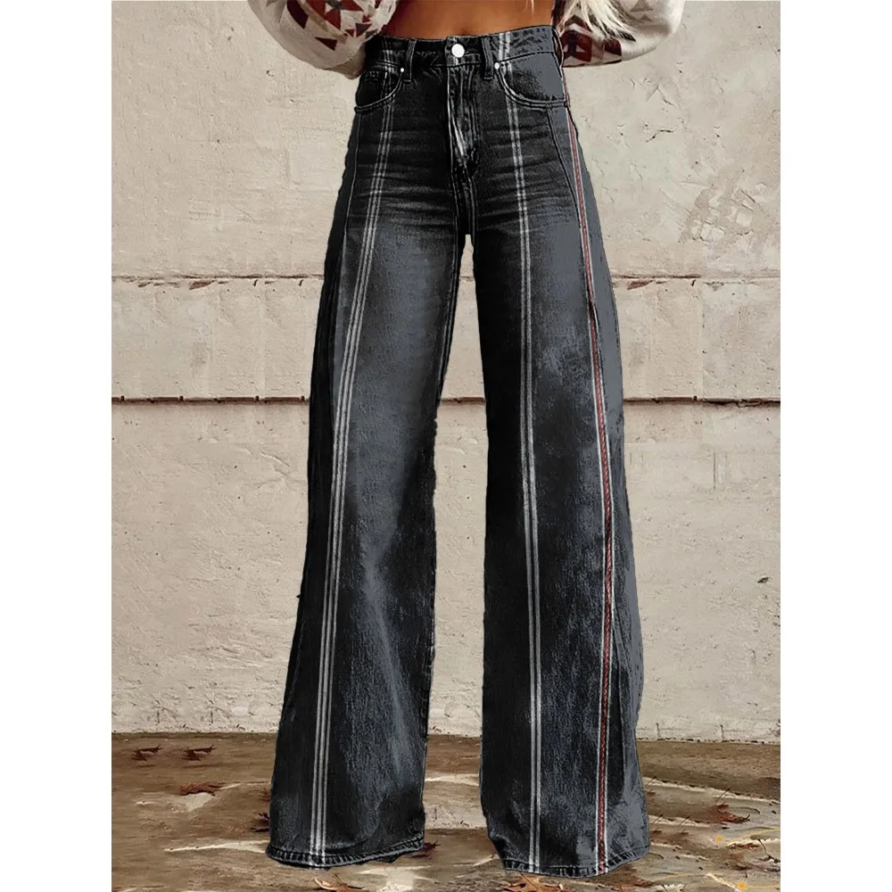 Retro Stripe Flare Pants for Women Sexy High Waist Wide Leg Trousers Fall Fashion Casual & Party Palazzo Pants Daily Wear