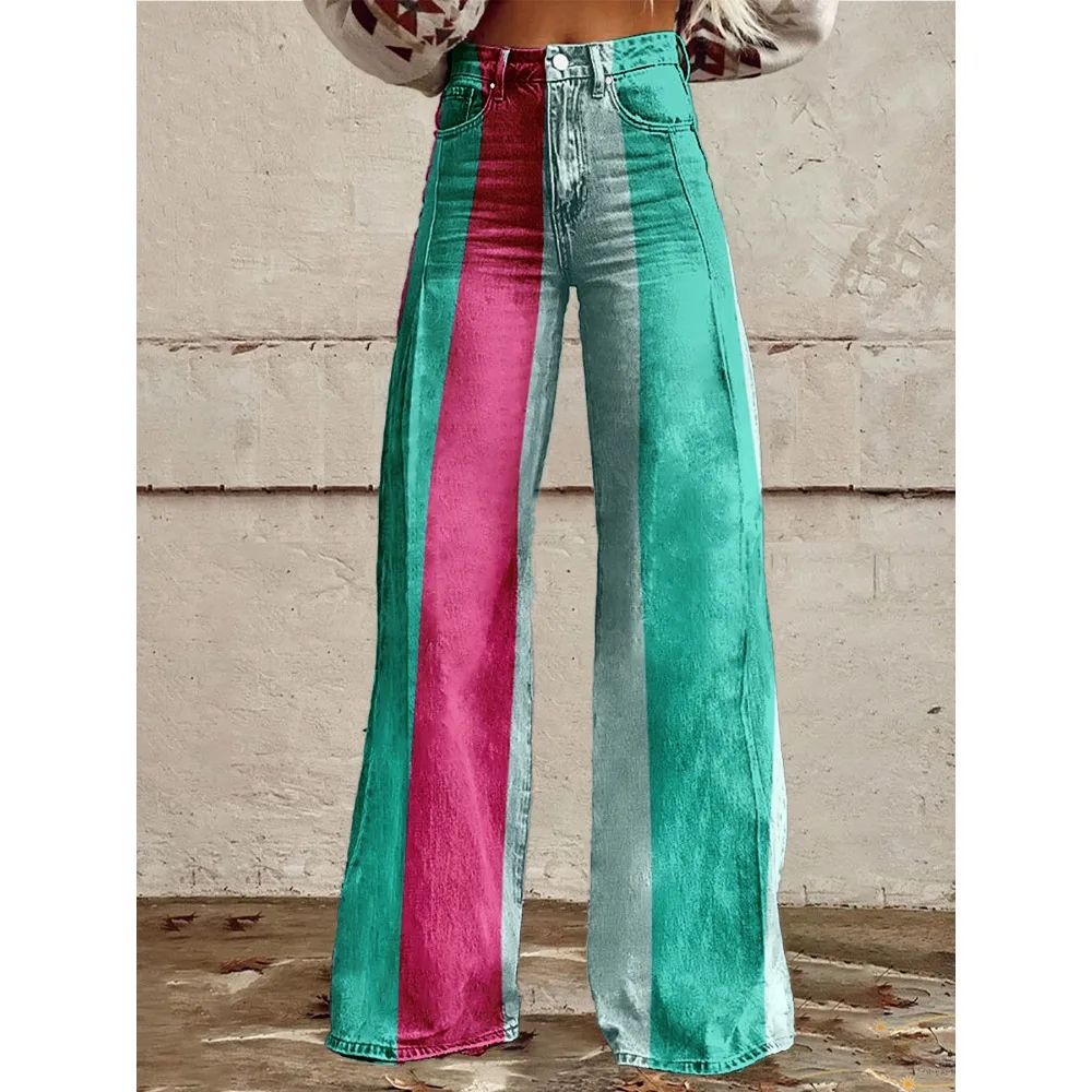 Retro Stripe Flare Pants for Women Sexy High Waist Wide Leg Trousers Fall Fashion Casual & Party Palazzo Pants Daily Wear