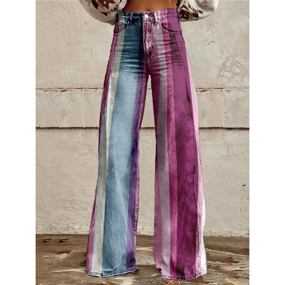 Retro Stripe Flare Pants for Women Sexy High Waist Wide Leg Trousers Fall Fashion Casual & Party Palazzo Pants Daily Wear