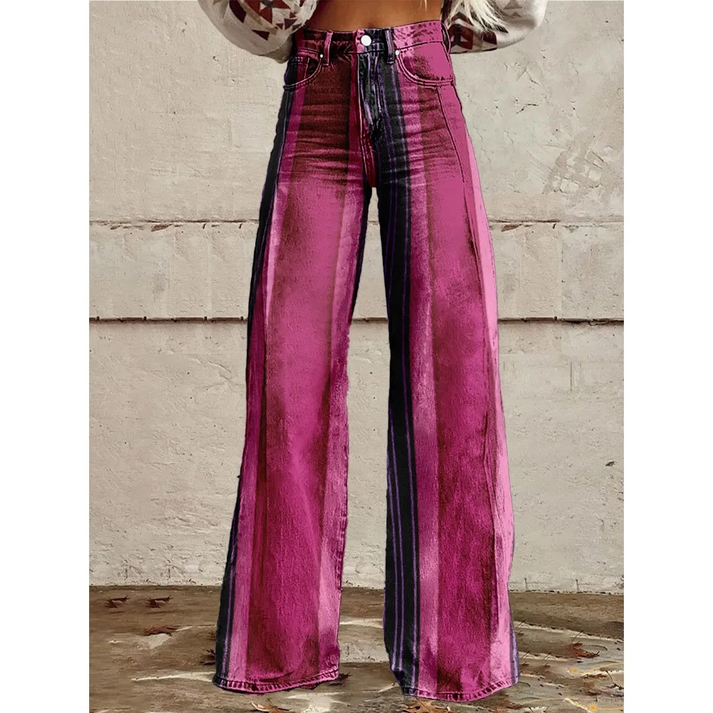 Retro Stripe Flare Pants for Women Sexy High Waist Wide Leg Trousers Fall Fashion Casual & Party Palazzo Pants Daily Wear