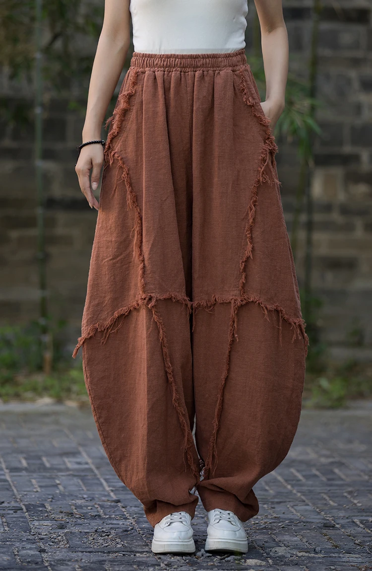 High Quality Cotton Linen Harem Pants Women New Arrival 2024 Autumn Vintage Style Solid Color Loose Female Casual Trousers M061