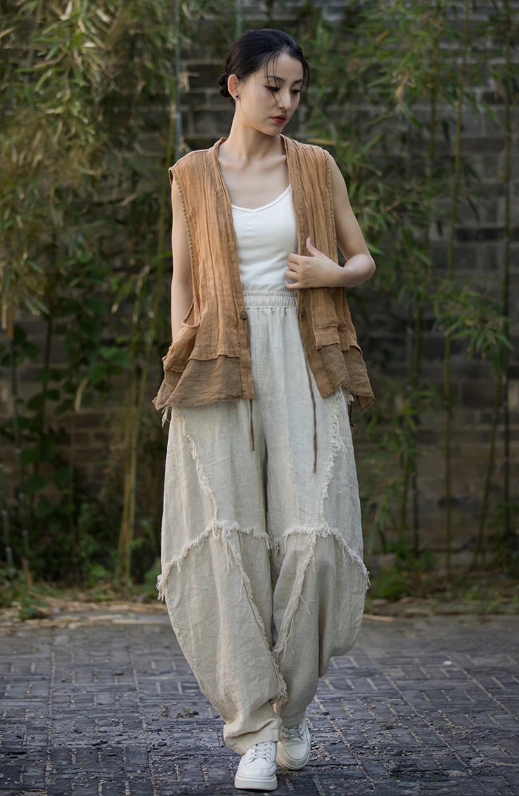 High Quality Cotton Linen Harem Pants Women New Arrival 2024 Autumn Vintage Style Solid Color Loose Female Casual Trousers M061