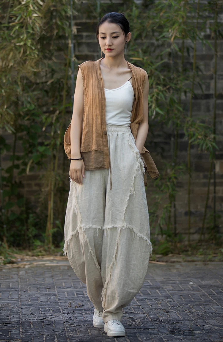 High Quality Cotton Linen Harem Pants Women New Arrival 2024 Autumn Vintage Style Solid Color Loose Female Casual Trousers M061