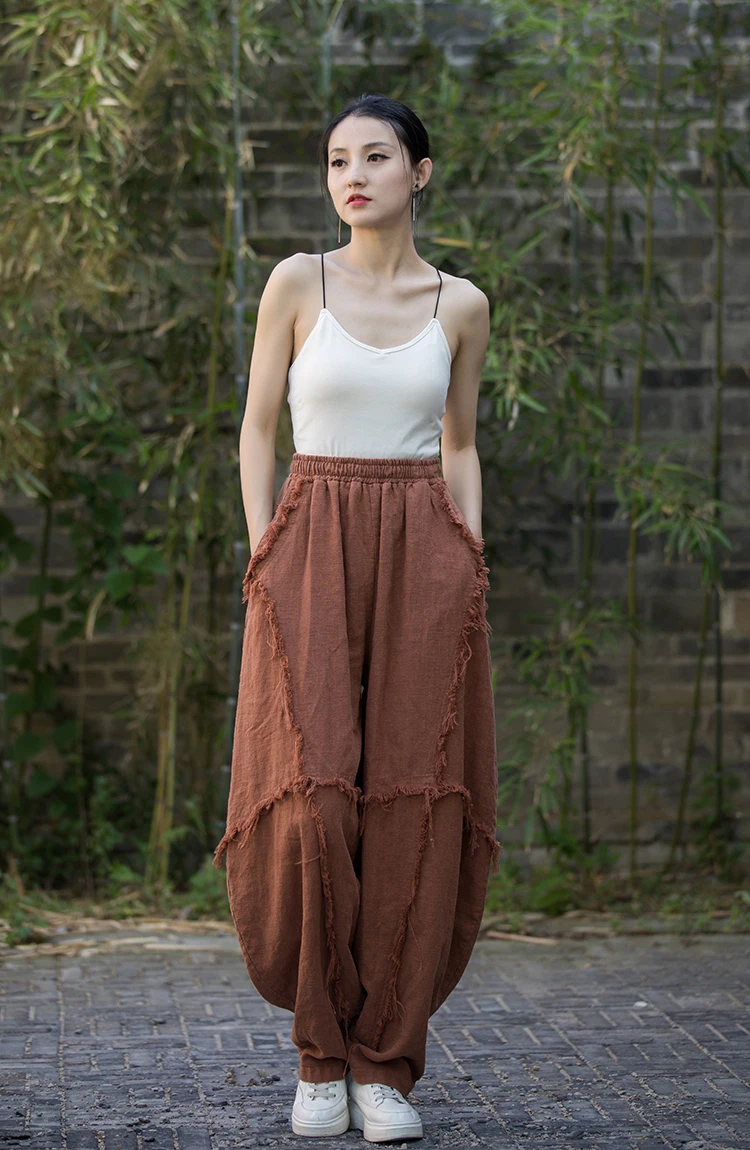 High Quality Cotton Linen Harem Pants Women New Arrival 2024 Autumn Vintage Style Solid Color Loose Female Casual Trousers M061