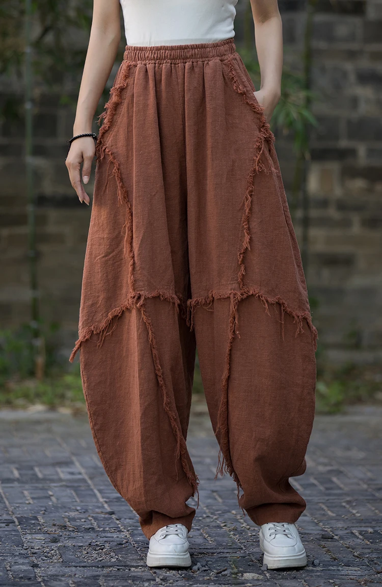 High Quality Cotton Linen Harem Pants Women New Arrival 2024 Autumn Vintage Style Solid Color Loose Female Casual Trousers M061