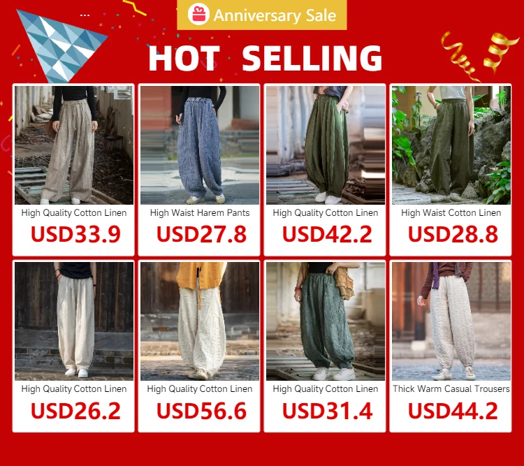 High Quality Cotton Linen Harem Pants Women New Arrival 2024 Autumn Vintage Style Solid Color Loose Female Casual Trousers M061