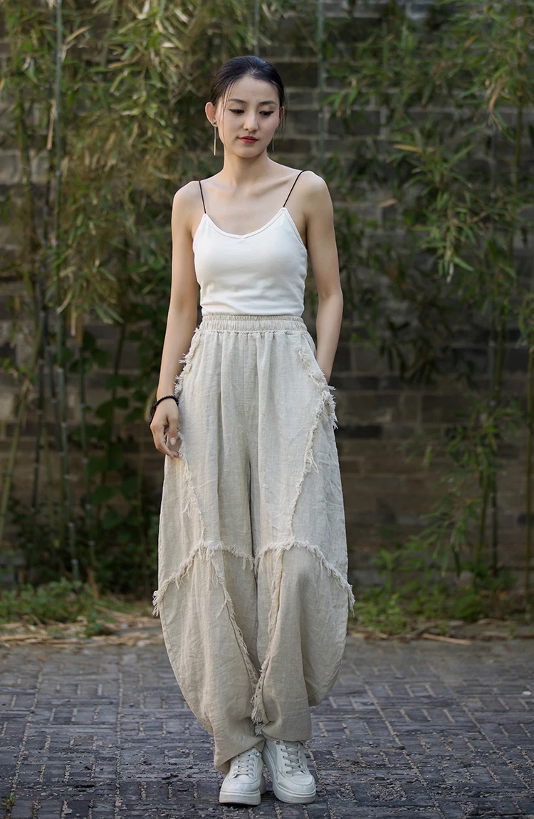 High Quality Cotton Linen Harem Pants Women New Arrival 2024 Autumn Vintage Style Solid Color Loose Female Casual Trousers M061