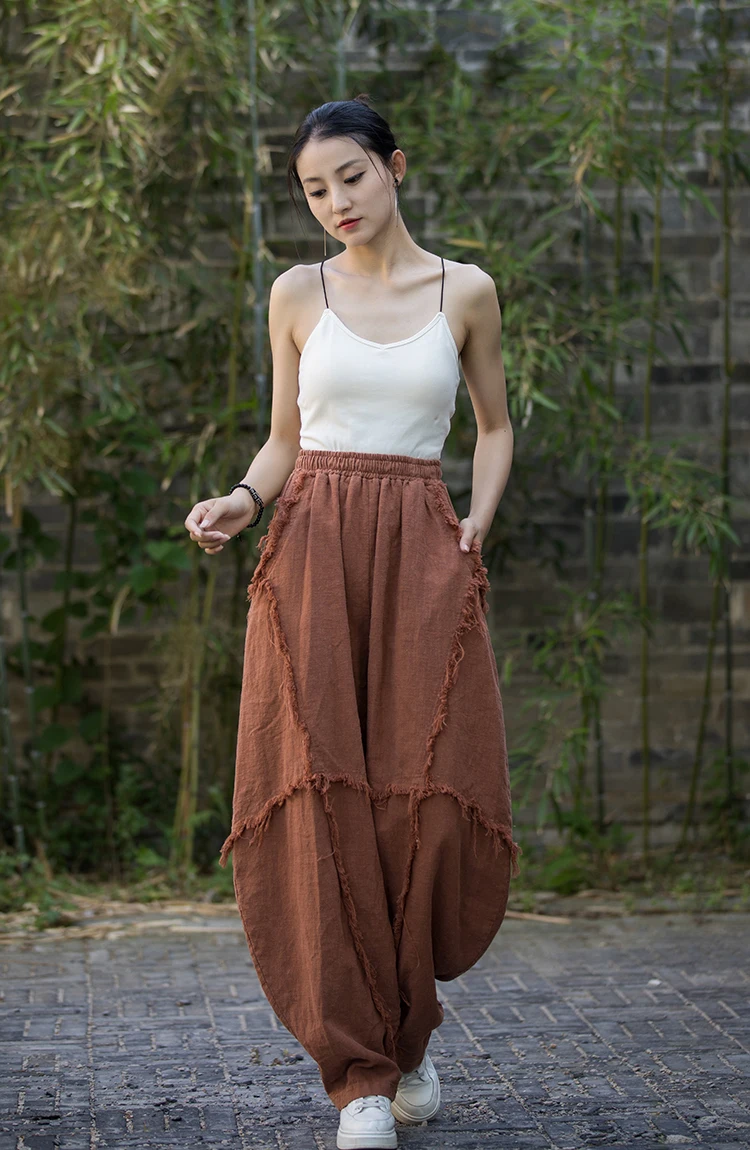 High Quality Cotton Linen Harem Pants Women New Arrival 2024 Autumn Vintage Style Solid Color Loose Female Casual Trousers M061