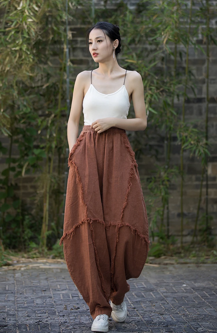 High Quality Cotton Linen Harem Pants Women New Arrival 2024 Autumn Vintage Style Solid Color Loose Female Casual Trousers M061