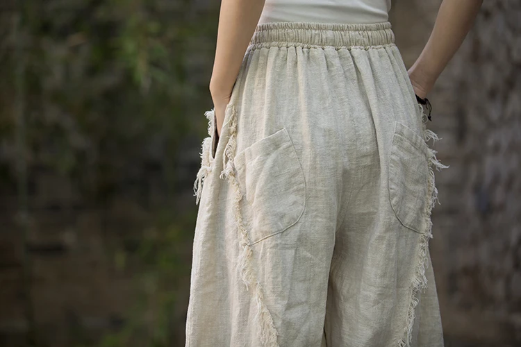 High Quality Cotton Linen Harem Pants Women New Arrival 2024 Autumn Vintage Style Solid Color Loose Female Casual Trousers M061