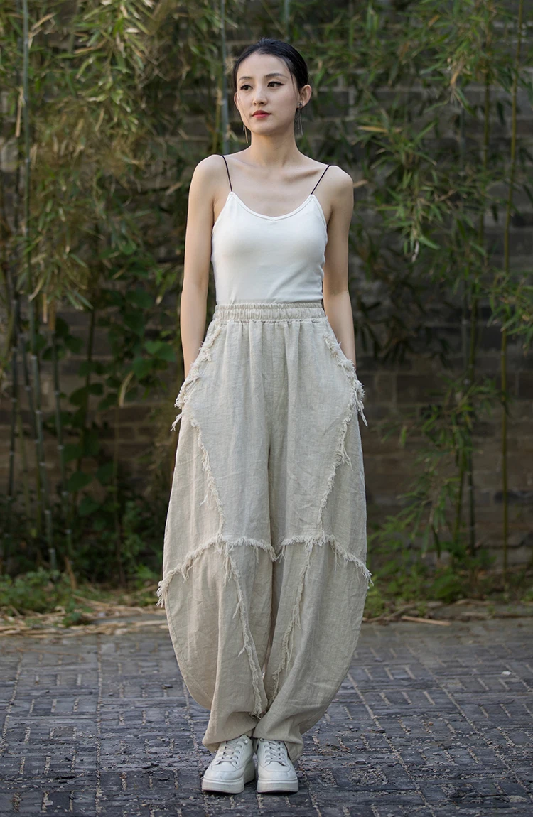 High Quality Cotton Linen Harem Pants Women New Arrival 2024 Autumn Vintage Style Solid Color Loose Female Casual Trousers M061