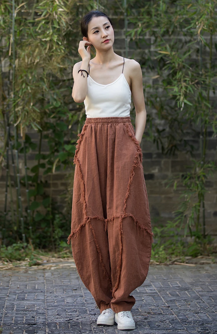 High Quality Cotton Linen Harem Pants Women New Arrival 2024 Autumn Vintage Style Solid Color Loose Female Casual Trousers M061