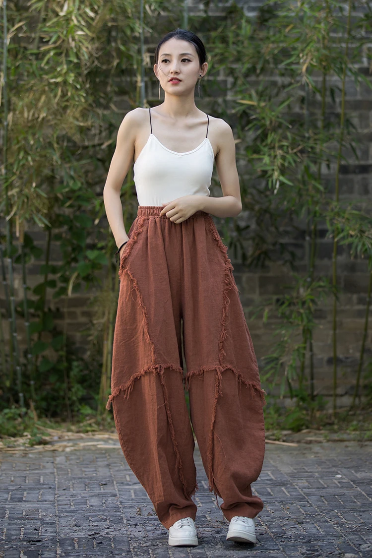 High Quality Cotton Linen Harem Pants Women New Arrival 2024 Autumn Vintage Style Solid Color Loose Female Casual Trousers M061