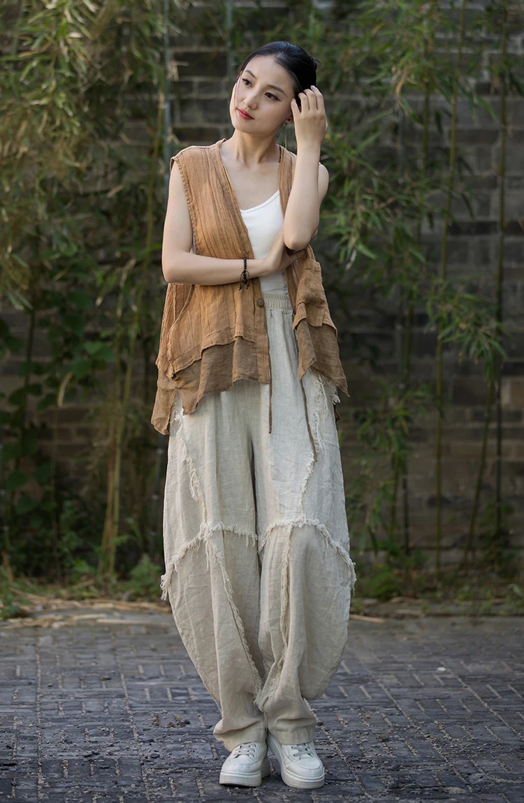 High Quality Cotton Linen Harem Pants Women New Arrival 2024 Autumn Vintage Style Solid Color Loose Female Casual Trousers M061