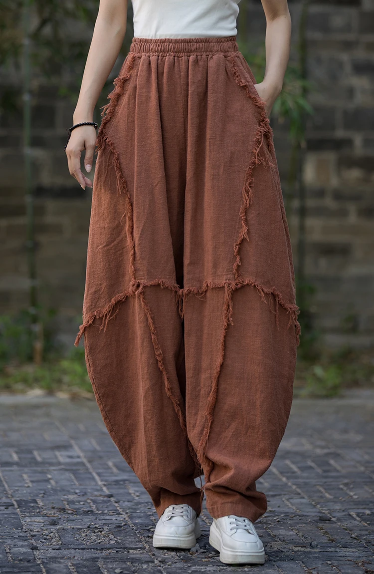 High Quality Cotton Linen Harem Pants Women New Arrival 2024 Autumn Vintage Style Solid Color Loose Female Casual Trousers M061