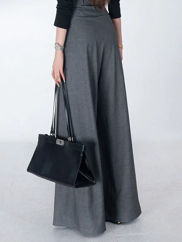 Krisstarsgirls Elegant Urban Office Loose Pants for Woman 2025 Autumn Spring Full Length Bottoms Womens’s Gray Wide Leg Trousers