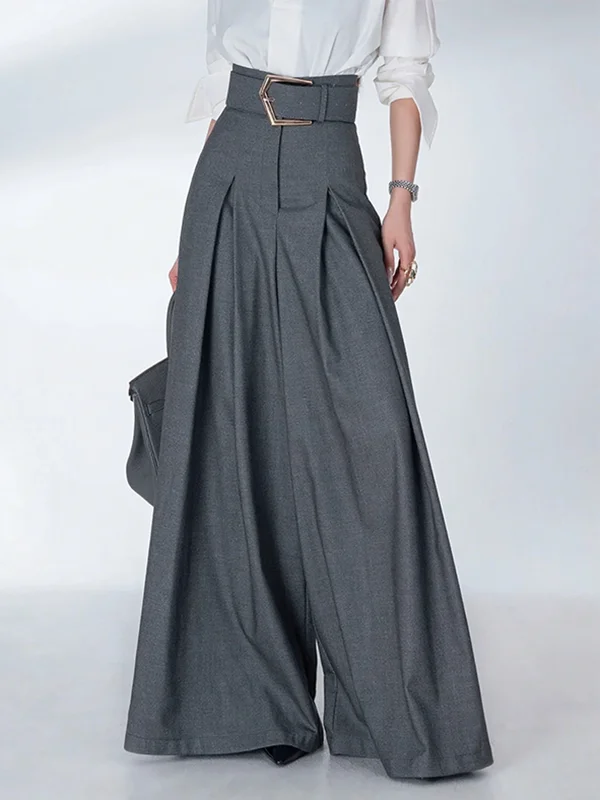 Krisstarsgirls Elegant Urban Office Loose Pants for Woman 2025 Autumn Spring Full Length Bottoms Womens’s Gray Wide Leg Trousers