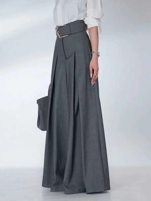 Krisstarsgirls Elegant Urban Office Loose Pants for Woman 2025 Autumn Spring Full Length Bottoms Womens’s Gray Wide Leg Trousers