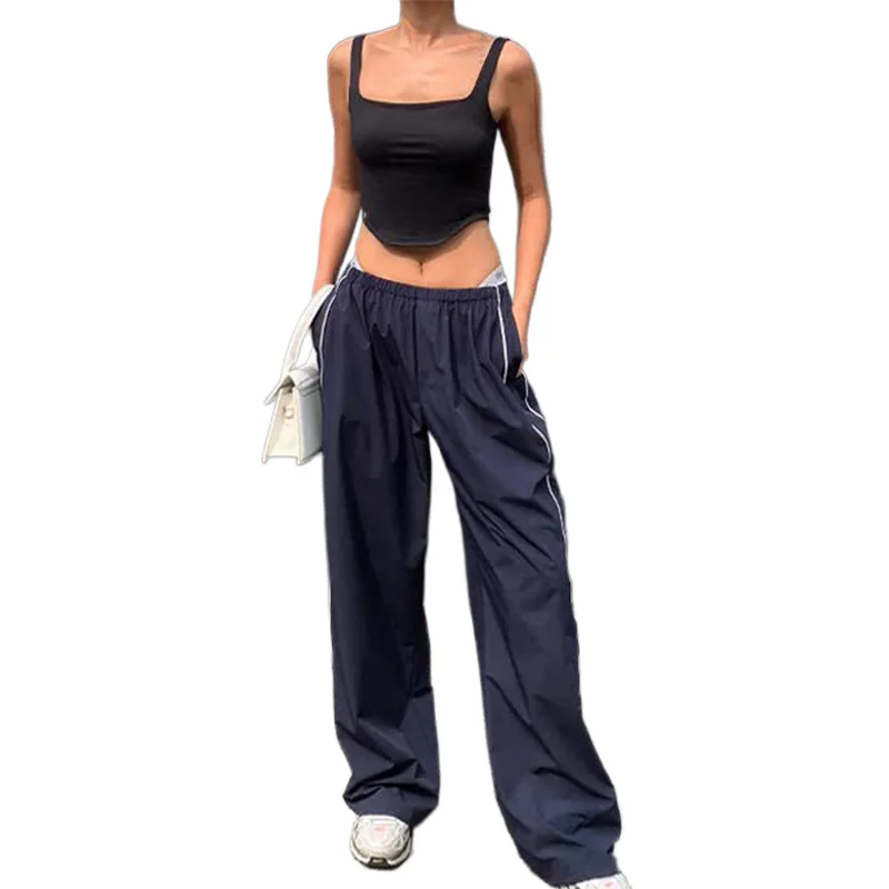 New Y2K Women Vintage Baggy Cargo Pants Women Drawstring Elastic Low Waist Parachute Pants Sweatpants Loose Hippie Pant Trousers