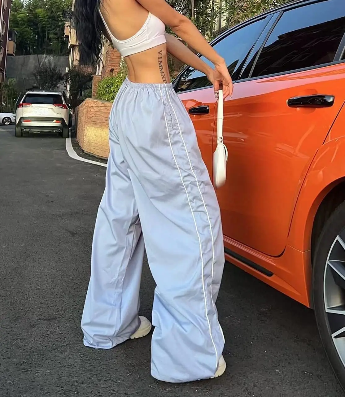 New Y2K Women Vintage Baggy Cargo Pants Women Drawstring Elastic Low Waist Parachute Pants Sweatpants Loose Hippie Pant Trousers