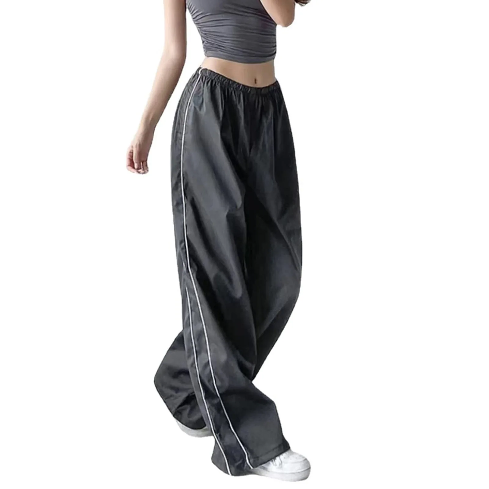 New Y2K Women Vintage Baggy Cargo Pants Women Drawstring Elastic Low Waist Parachute Pants Sweatpants Loose Hippie Pant Trousers