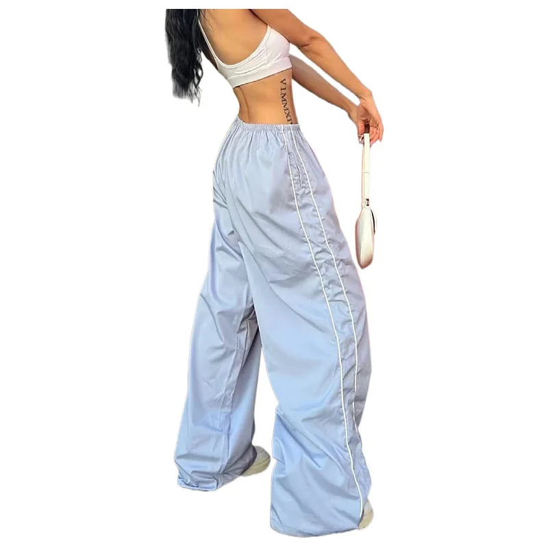 New Y2K Women Vintage Baggy Cargo Pants Women Drawstring Elastic Low Waist Parachute Pants Sweatpants Loose Hippie Pant Trousers