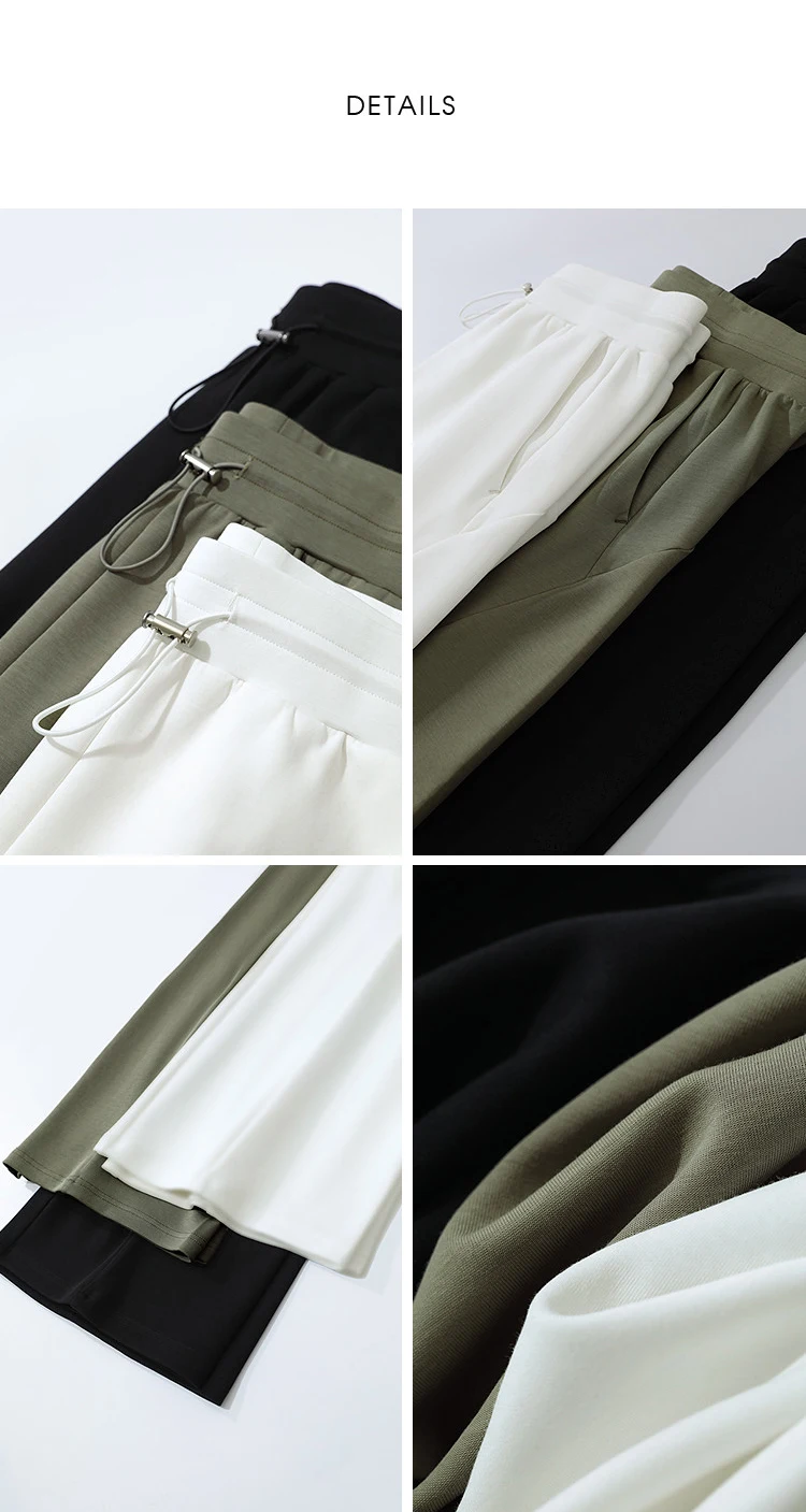 Amii Cotton Pants For Woman 2026 Autumn New Adjustable Rubber Band Waist Casual Pants Long Wide Leg Knit Women Trousers 12641040