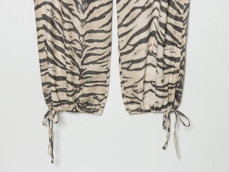 MUJER Animal Print Wide Pants Woman Summer Mid Waist Trousers Womens Holiday Baggy Pants Woman Casual Sports Pants for Women