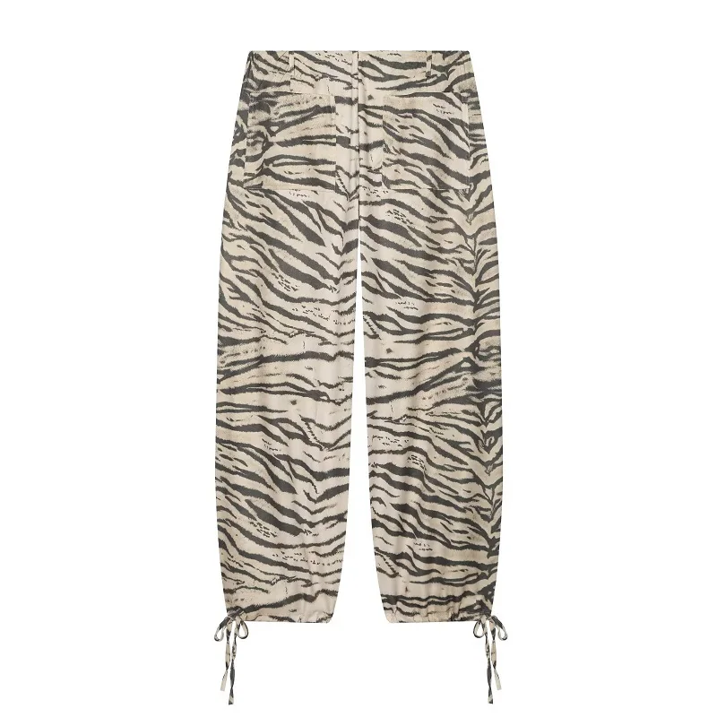 MUJER Animal Print Wide Pants Woman Summer Mid Waist Trousers Womens Holiday Baggy Pants Woman Casual Sports Pants for Women