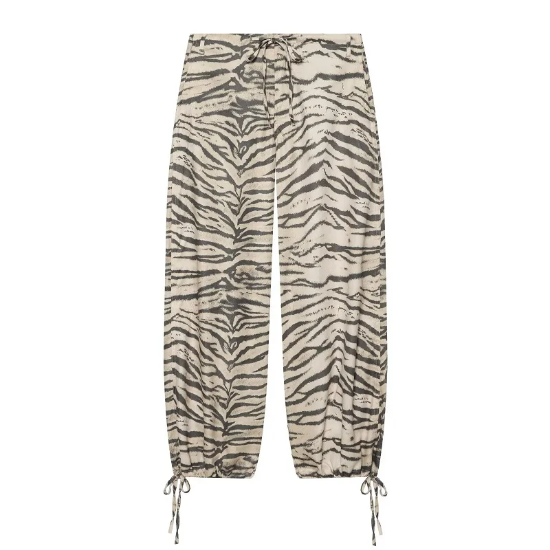 MUJER Animal Print Wide Pants Woman Summer Mid Waist Trousers Womens Holiday Baggy Pants Woman Casual Sports Pants for Women