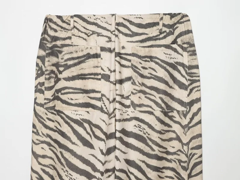 MUJER Animal Print Wide Pants Woman Summer Mid Waist Trousers Womens Holiday Baggy Pants Woman Casual Sports Pants for Women