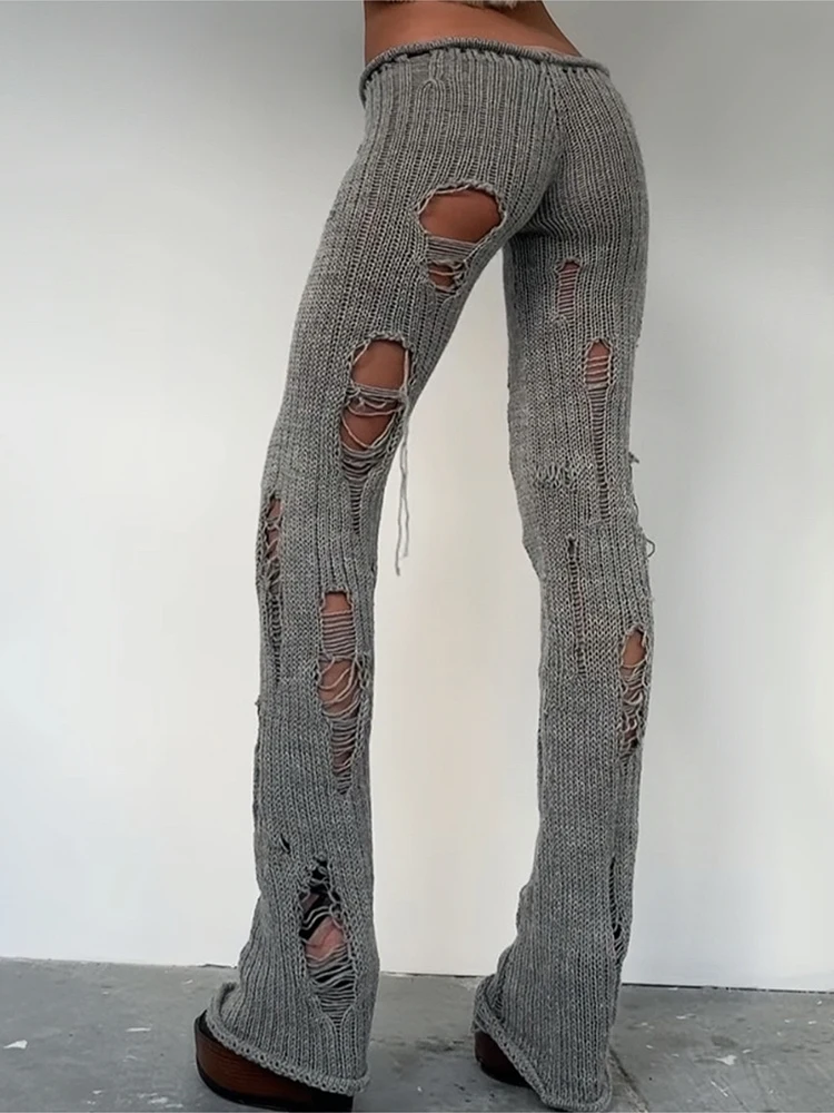 Nibber Hot Girls Long Pants Woman Irregular Hollow Design Crochet Elastic High Waist Skinny Stretch Street Hip-Hop Style Bottoms